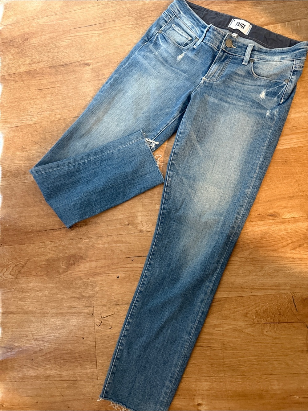 PAIGE Women's Light Blue Slim Straight Jeans with Faded Wash